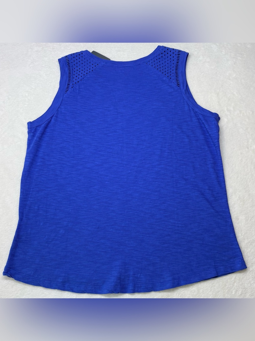 Denver Hayes Bright Blue Eyelet Lace Slub Knit Sleeveless Top Size Large NWT - Picture 3 of 10